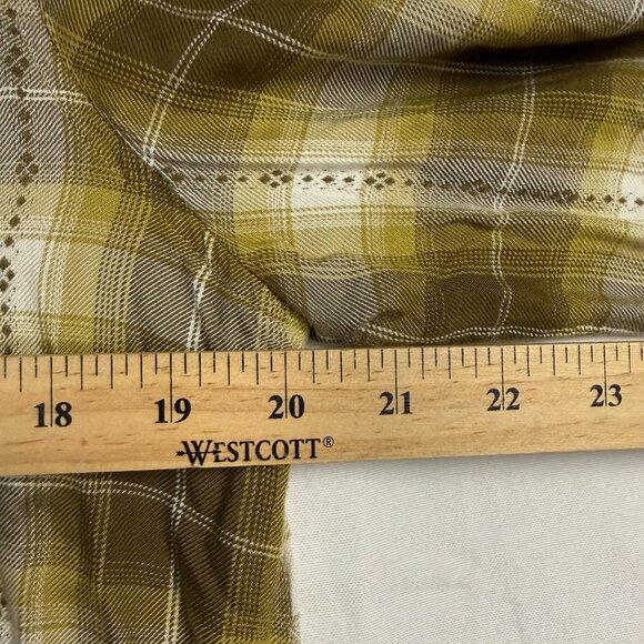 Women’s Olive Green Mustard Plaid Button Down Shirt Size Large – Long Sleeve Cur - Picture 7 of 8